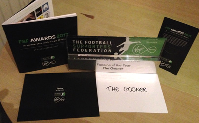 The Gooner Wins Best Fanzine at FSF Awards!