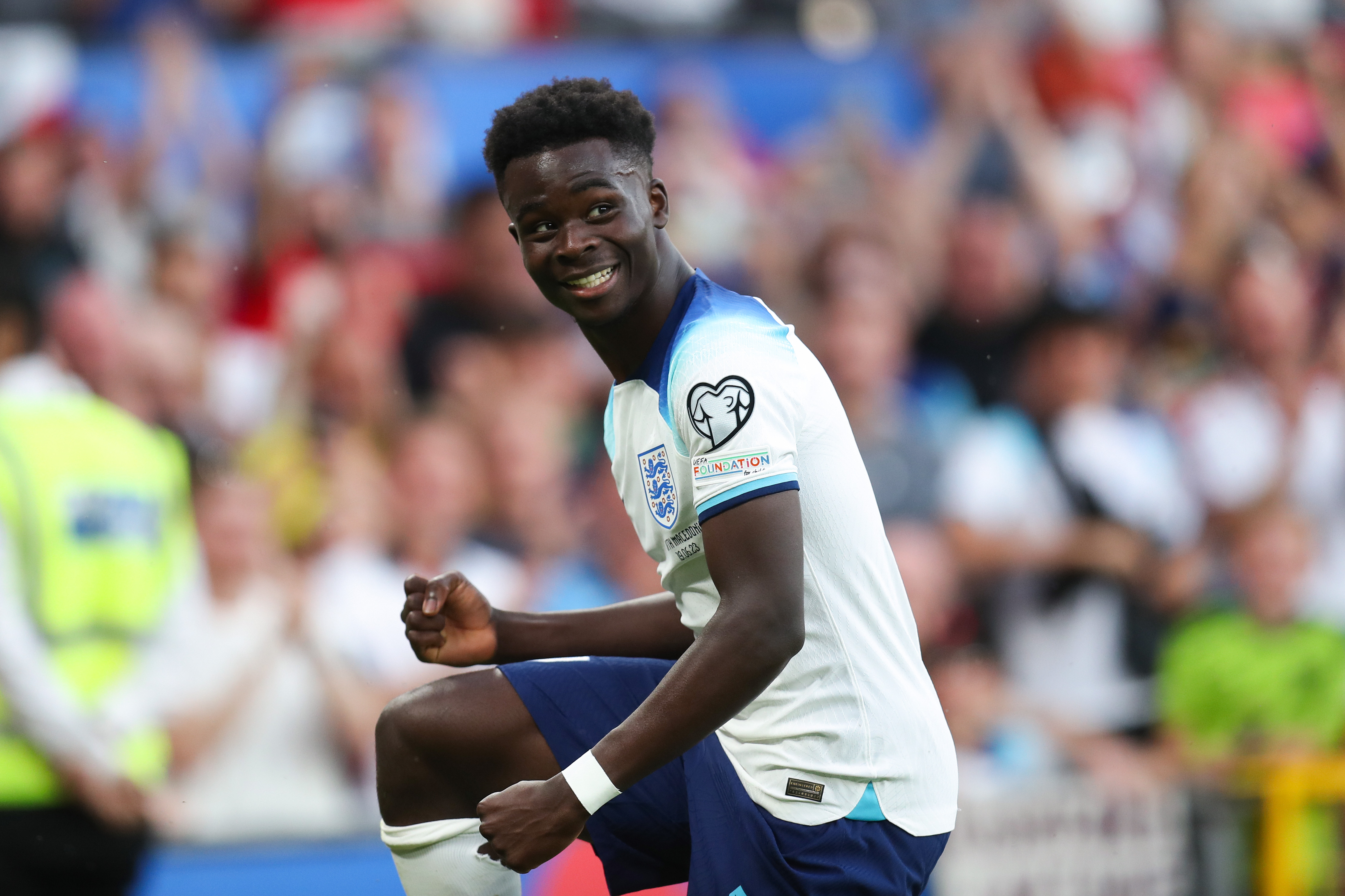 Arsenal's Super Saka shines for Three Lions by grabbing tip-top treble as England rout North Macedonia 7-0