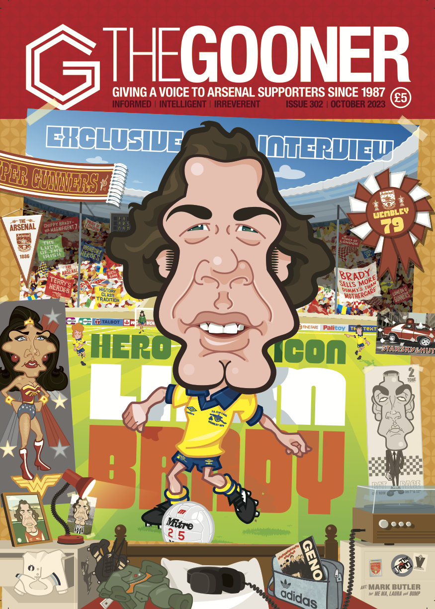 Getcha Gooner! Buy our Liam Brady special at Aston Villa vs Arsenal 