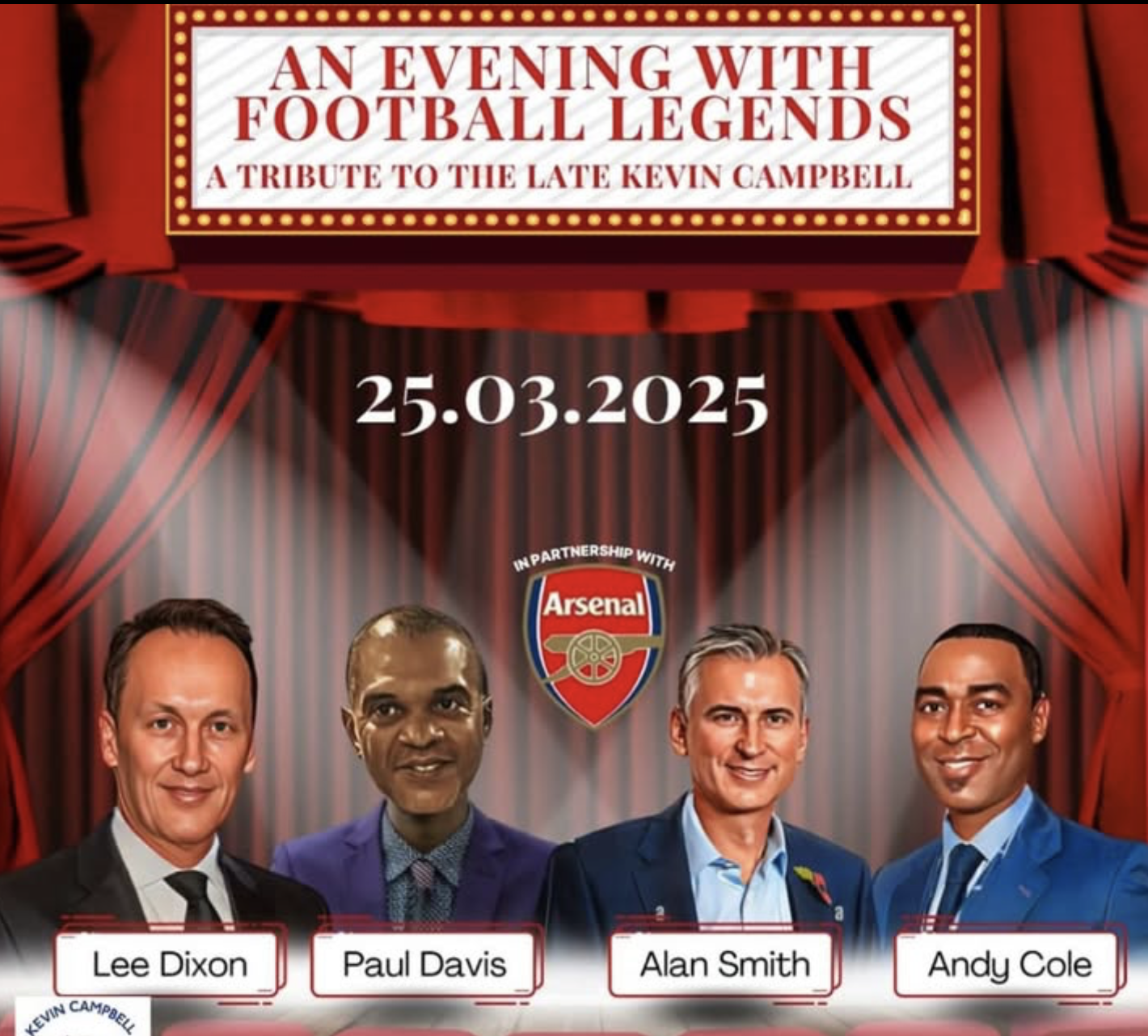 Save The Date for AISA's charity fundraiser with former Arsenal players in aid of Kevin Campbell Foundation 