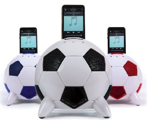 Football shaped iPod docking station in Arsenal colours